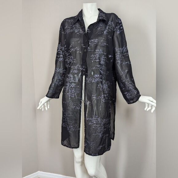 Vintage Steilmann Sheer Black Shirt Dress – Glitter Script Print – Y2K Goth Roma - Picture 1 of 11